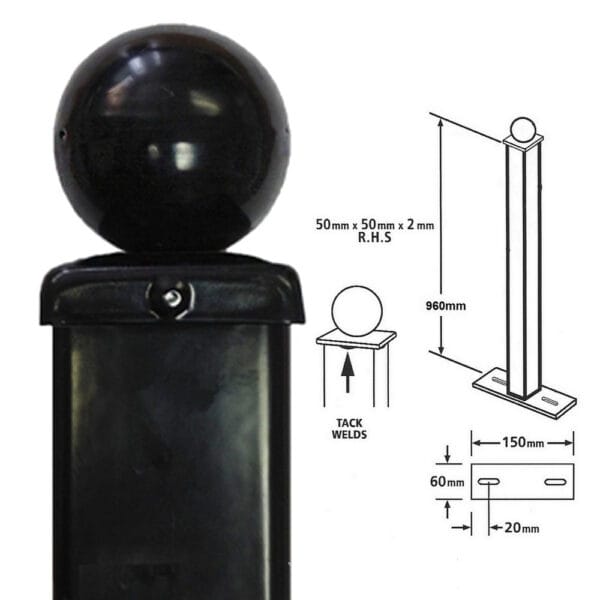 Metal Post-Flat Top or Ball Top-Blank-Bolt Down BP50X960ZP - Image 2