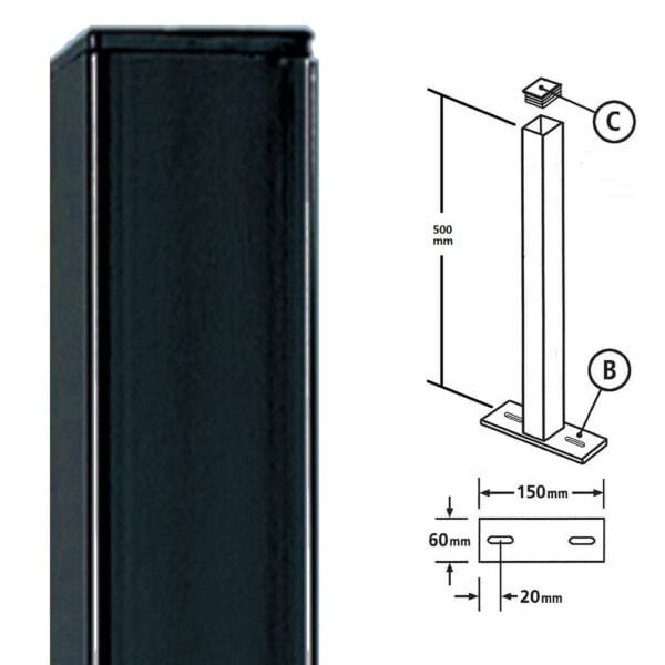 BP50X500ZP Flat top or Ball Top, Blank, Bolt Down Metal Post