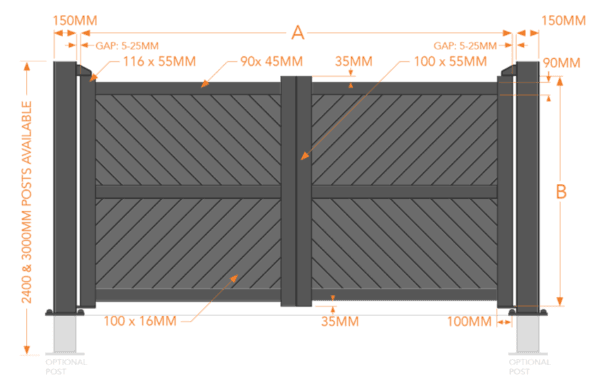 The Wentworth Aluminum Driveway Gate - Full Privacy Diagnal Infil Double Gate - Image 4