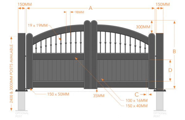Ravenscourt Executive Aluminium Driveway Gate Curved Top Partial Privacy - Vertical Infil - Image 3