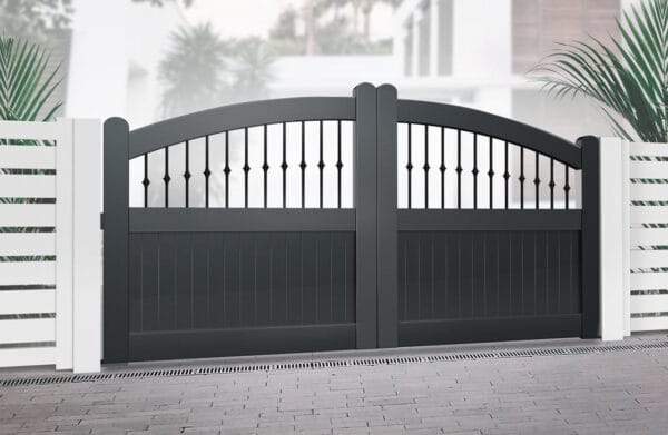 Ravenscourt Executive Aluminium Driveway Gate Curved Top Partial Privacy - Vertical Infil - Image 2