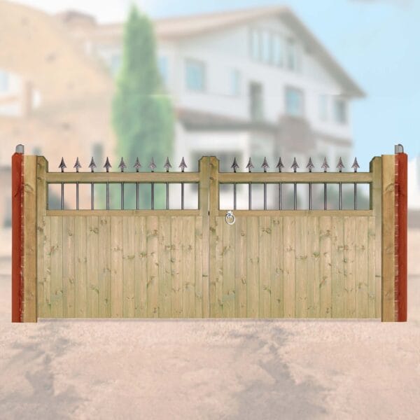 Hampton Wooden Driveway Gate Low Double Gates Ornamental Spears Top