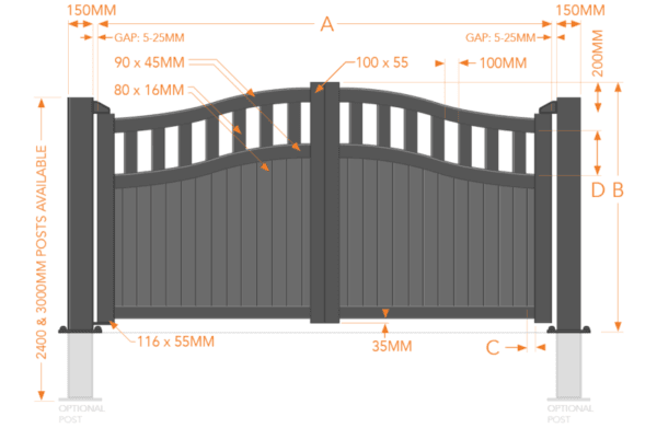 Blenheim Aluminum Driveway Gate Bell Curved Top - Image 4